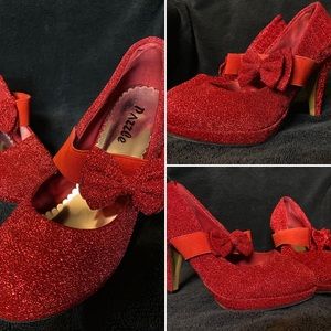 Red Glittery Platform Heels, size 8